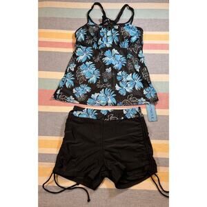 Aqua Eve Blue Paisley Boyshort Bikini - Size XL - NWT